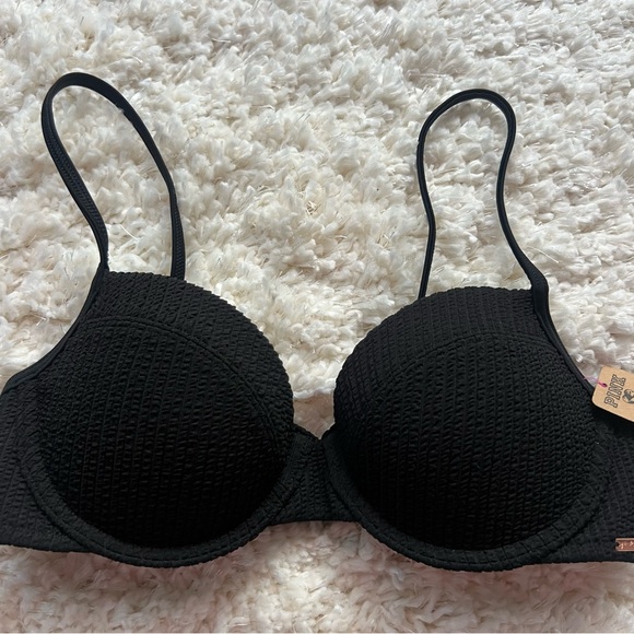 PINK Victoria's Secret Black Textured Bikini Top NWT - Picture 1 of 6